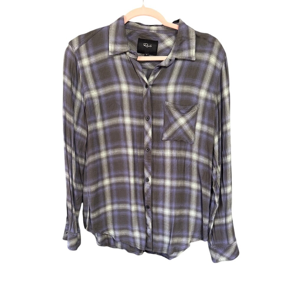 Rails Hunter Plaid Button Collared Purple Gray Shirt, Size Small